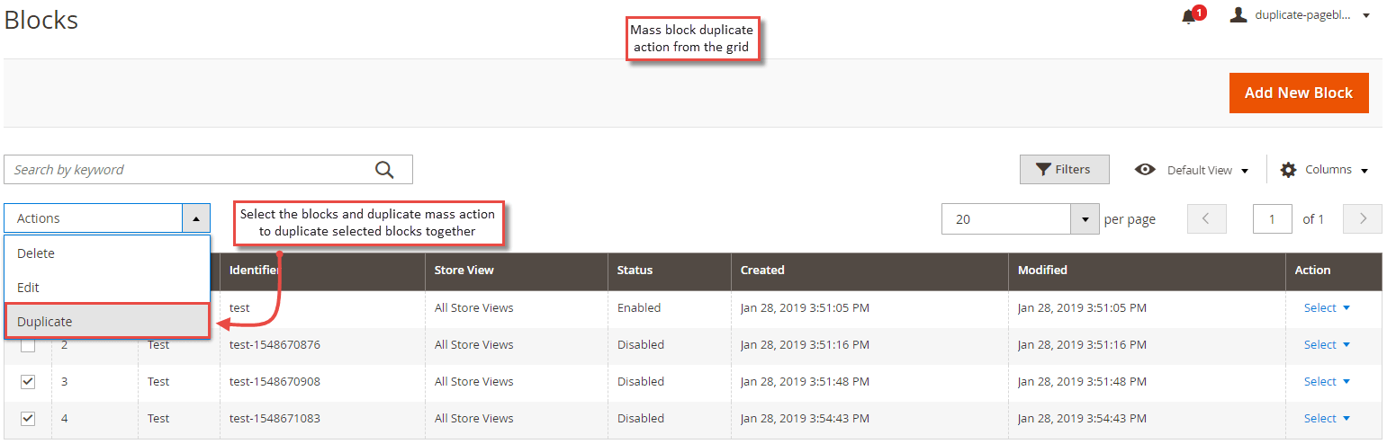 Mass Duplicate Block Action