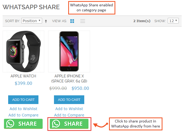 WhatsApp Share on Category Page