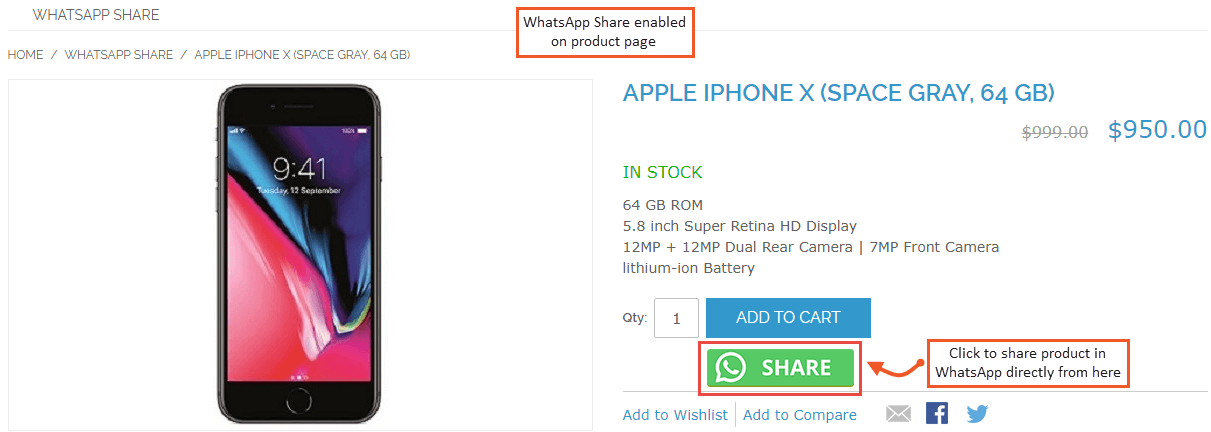 WhatsApp Share on Product Page
